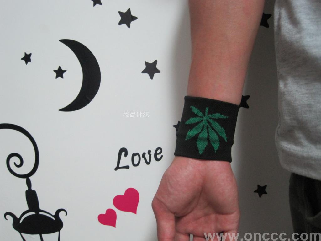 Cannabis leaf patterned knit cuff personality leaves wristbands unisex style black sweatband event promotional wristbands