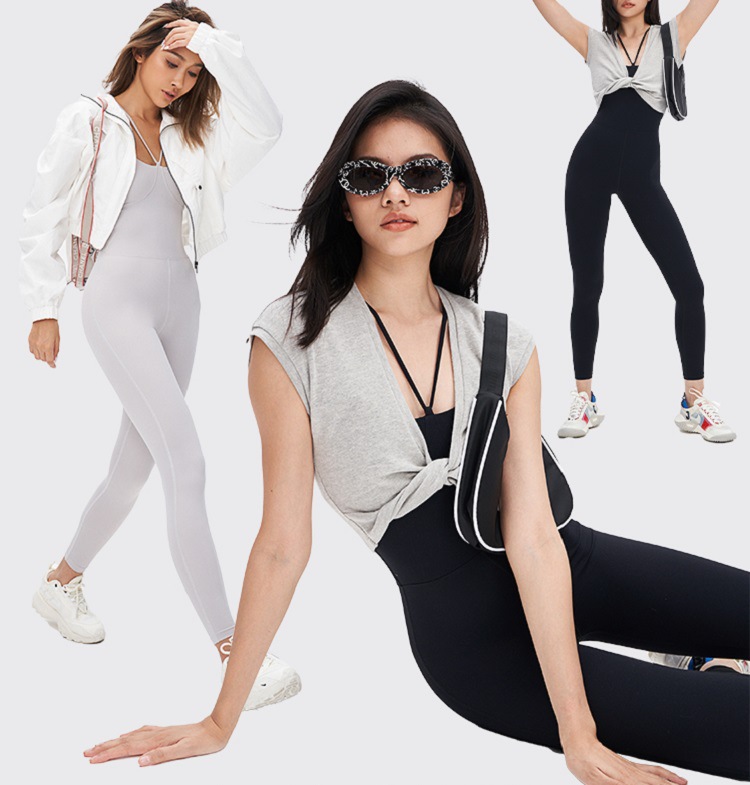 Autumn and Winter One-Piece Yoga Clothes Women's Sexy with Braces and Breast Pad Tight Pilates Dance Shapewear Exercise Workout Clothes