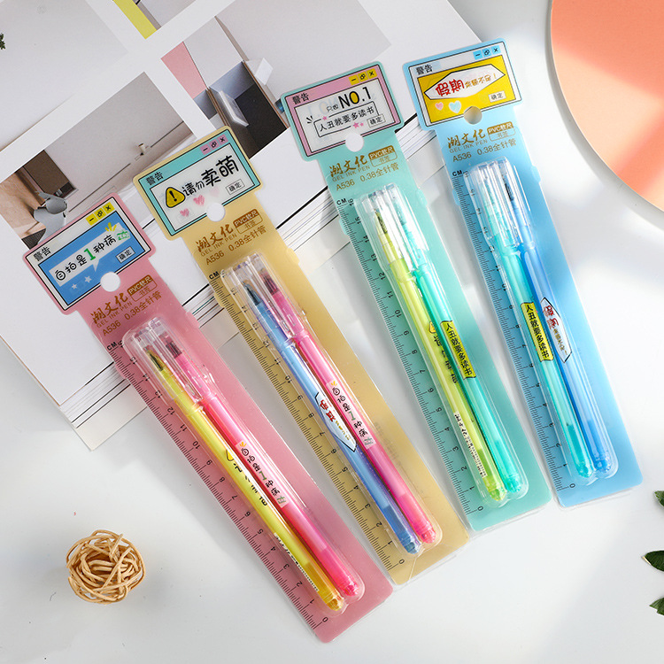 Aigo Lovers&#039; Neutral Pen 0.38mm Carbon Black Cartoon Student Quick-dry Signature Pen full needle Wholesale Office supplies