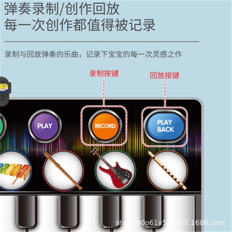 Children&#039;s Harmonium Music Blanket Baby Crawling Blanket Black and White Musical Instrument Stain-Resistant Electronic Keyboard Recording Music Dancing Carpet