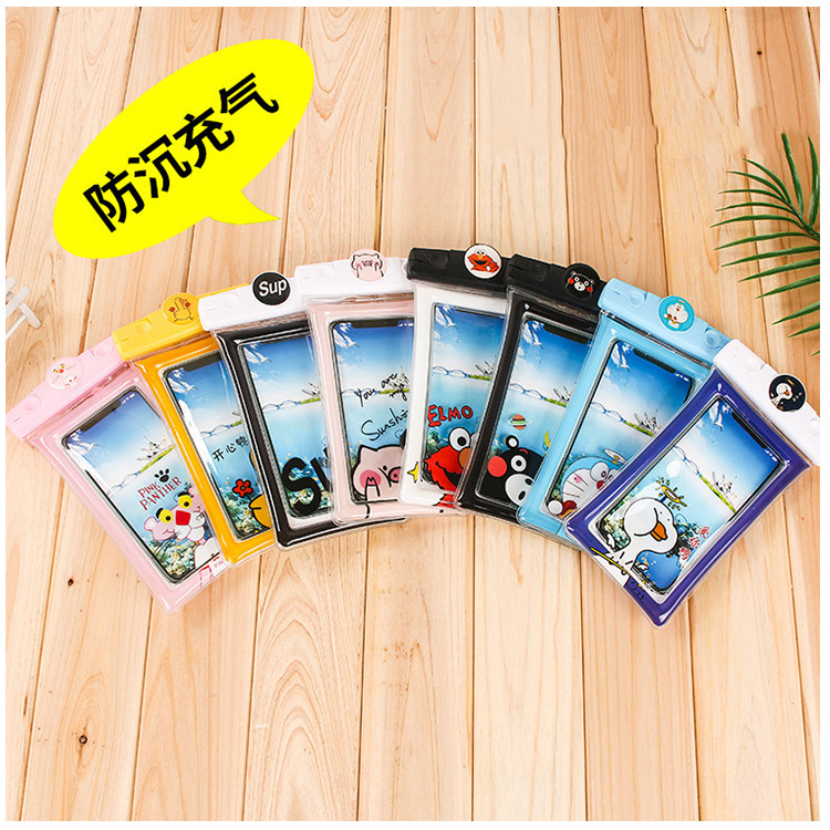 Factory Direct Sales New Inflatable Cartoon Mobile Phone Waterproof Bag Universal Swimming Diving Sealed Transparent Waterproof Protective Cover