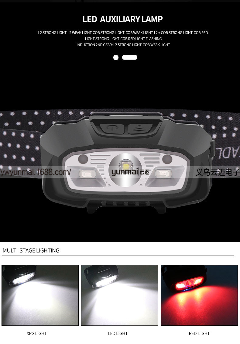Cross-Border XPG Strong Light Sensor Headlamp LED Outdoor Camping Light Fishing Head-Mounted Strong Light Led Red Light Headlamp