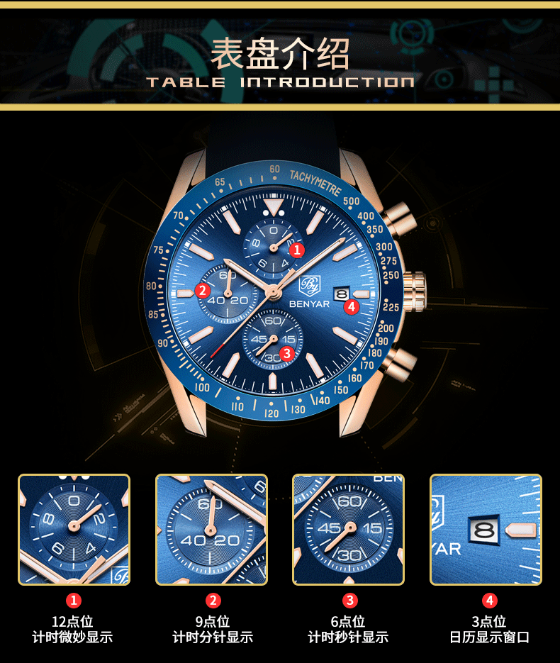 Hot Selling Watch Men's Quartz Watch MultiFunctional Waterproof Sports Fashion Men's Watch Silicone Wrist Watch 5140