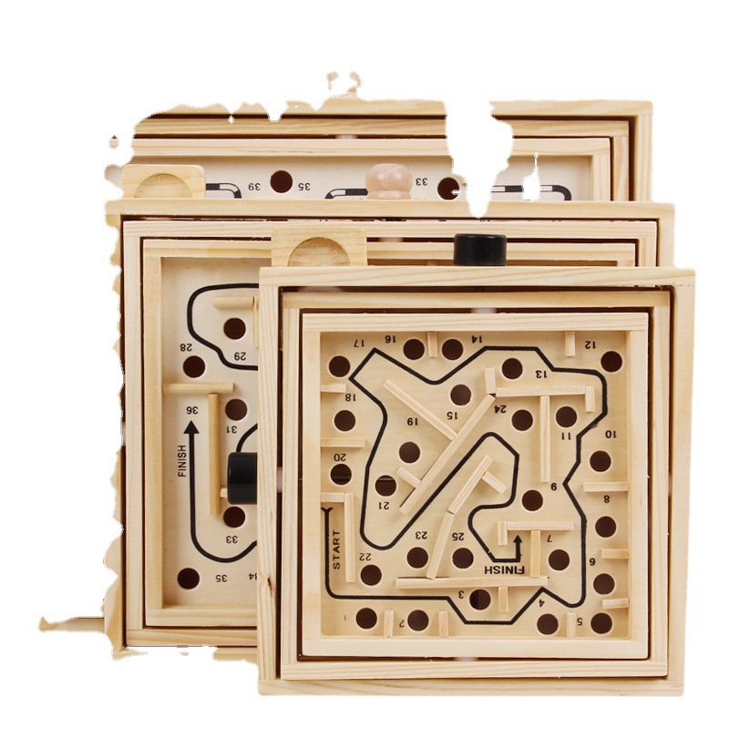 Children&#039;s Intelligence Track Beads Wooden Children&#039;s Desktop Balance Rolling Ball Game Hand Maze Educational Toys