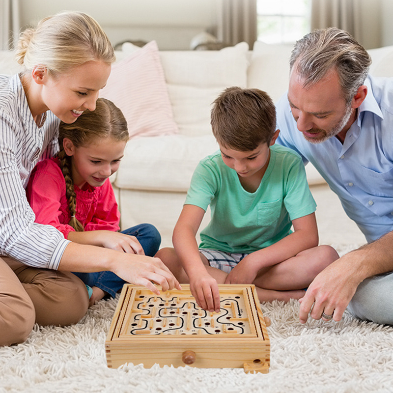 Children&#039;s Intelligence Track Beads Wooden Children&#039;s Desktop Balance Rolling Ball Game Hand Maze Educational Toys