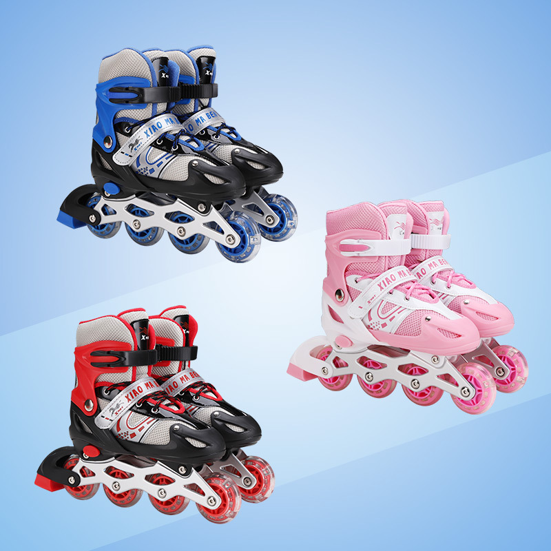 Factory Direct Supply the Skating Shoes Children&#039;s Single Row Flash PVC Wheel Adjustable Three Colors Optional Skates in Stock Wholesale