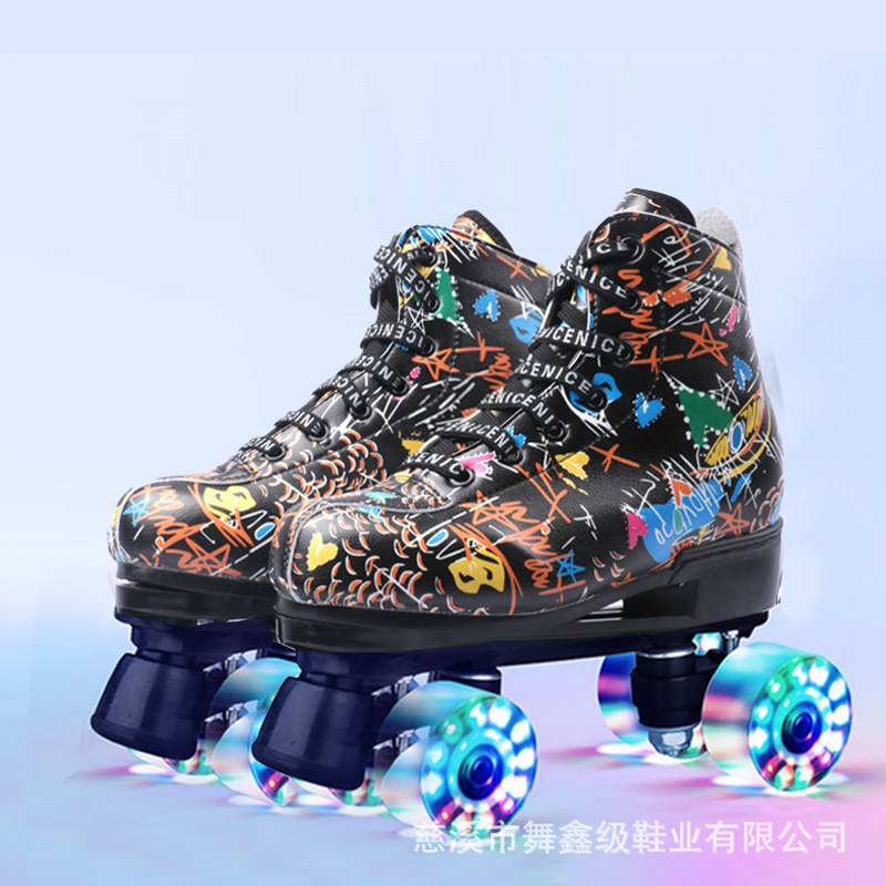 SOURCE Manufacturer Children Adult Double Row the Skating Shoes Roller Skates Double Row Wheel Skates Flashing Wheel Skating Rink Wholesale