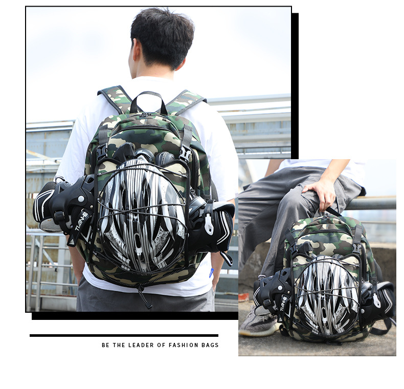 Spot Outdoor Camouflage Roller Skating Bag Shoulder USB Charging Multifunctional Sports Backpack Pattern Speed Skating Ice Skates Bag