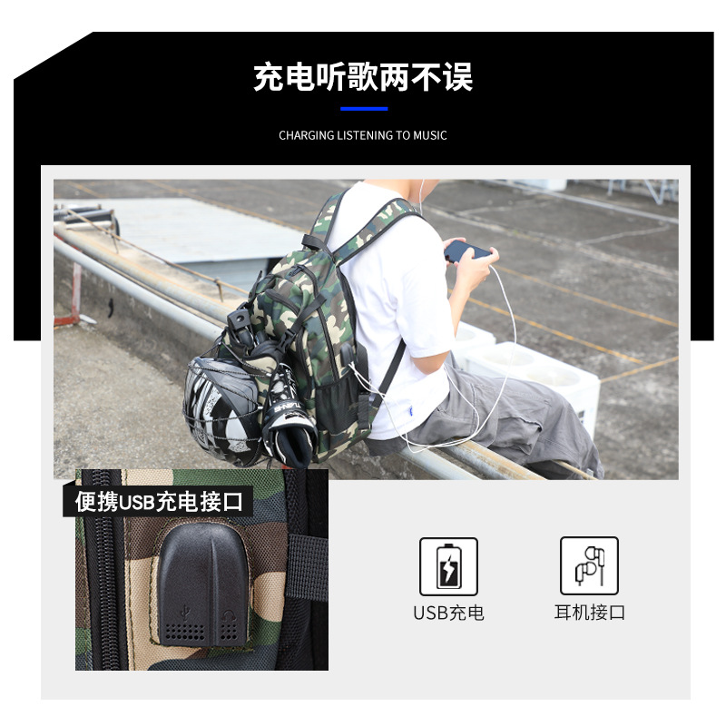 Spot Outdoor Camouflage Roller Skating Bag Shoulder USB Charging Multifunctional Sports Backpack Pattern Speed Skating Ice Skates Bag
