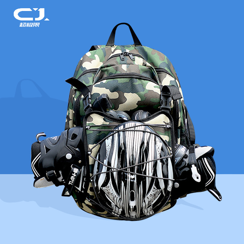 Spot Outdoor Camouflage Roller Skating Bag Shoulder USB Charging Multifunctional Sports Backpack Pattern Speed Skating Ice Skates Bag