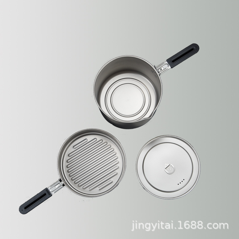 Kangti Pure Titanium Outdoor Pan Foldable and Portable Camping Fry Pan Frying Pan Single Pot Pot Set 2-2.8L Multi-Person Wild Titanium Cookware