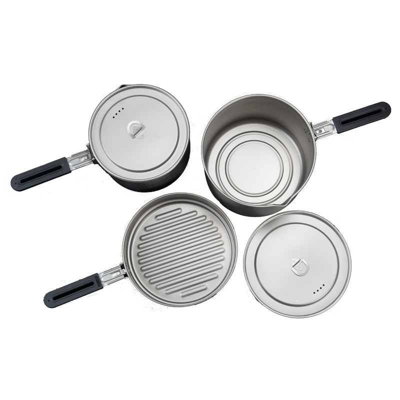 Kangti Pure Titanium Outdoor Pan Foldable and Portable Camping Fry Pan Frying Pan Single Pot Pot Set 2-2.8L Multi-Person Wild Titanium Cookware
