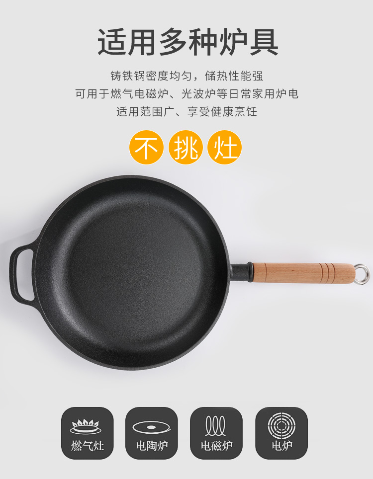 Wholesale Thickened Cast Iron Pan Frying Pan Non-Stick Frying Pan Steak Pot Pancake Household a Cast Iron Pan Uncoated Fry Pan