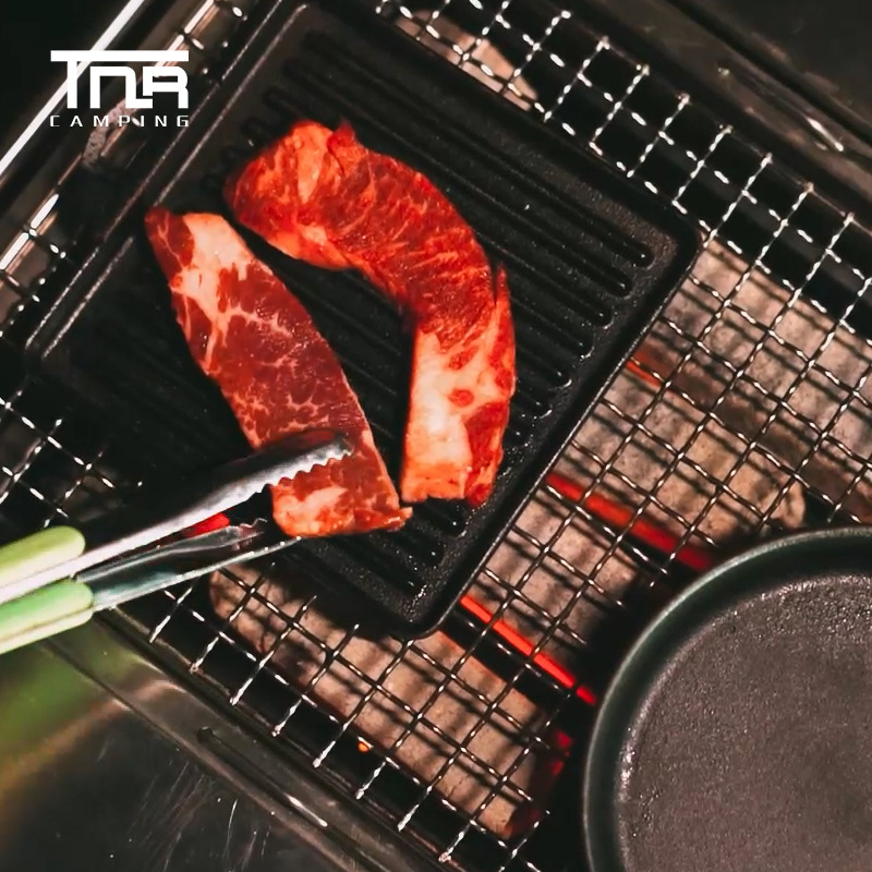 TNR Outdoor Camping Picnic Barbecue Cookware Cast Iron Baking Pan Fry Pan Frying Pan Picnic Cooking Utensils Portable Set