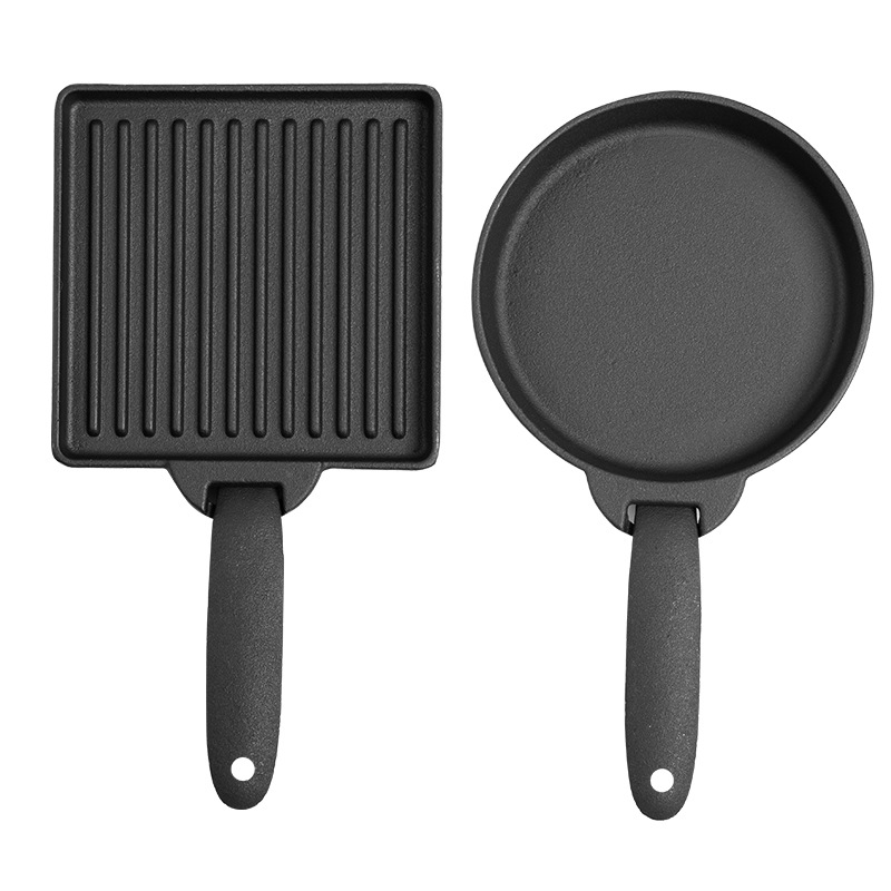 TNR Outdoor Camping Picnic Barbecue Cookware Cast Iron Baking Pan Fry Pan Frying Pan Picnic Cooking Utensils Portable Set