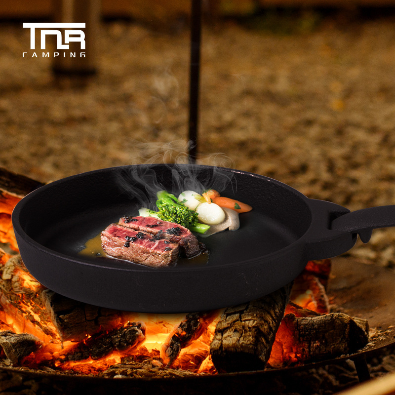 TNR Outdoor Camping Picnic Barbecue Cookware Cast Iron Baking Pan Fry Pan Frying Pan Picnic Cooking Utensils Portable Set