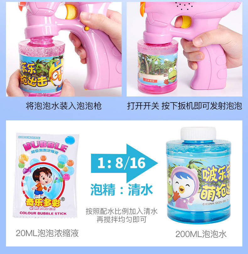 Pororo Electric Bubble Gun Camera Automatic Bubble Blowing Machine Music Luminous Children's Toys Factory Direct Sales