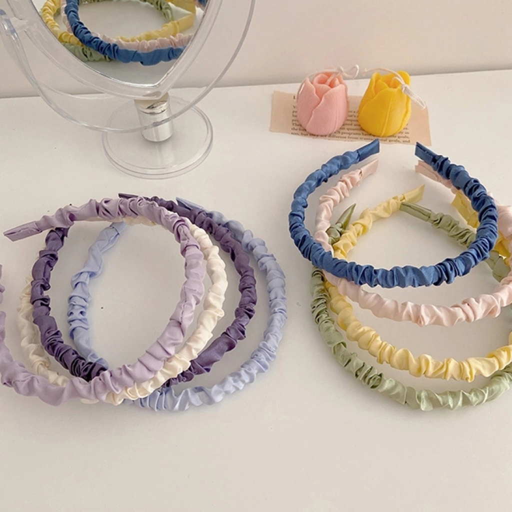 Cream Color Sweet Satin Pleated Headband Cute Wild Korean Color Simple Headband Internet Celebrity Face Wash Hair Accessories