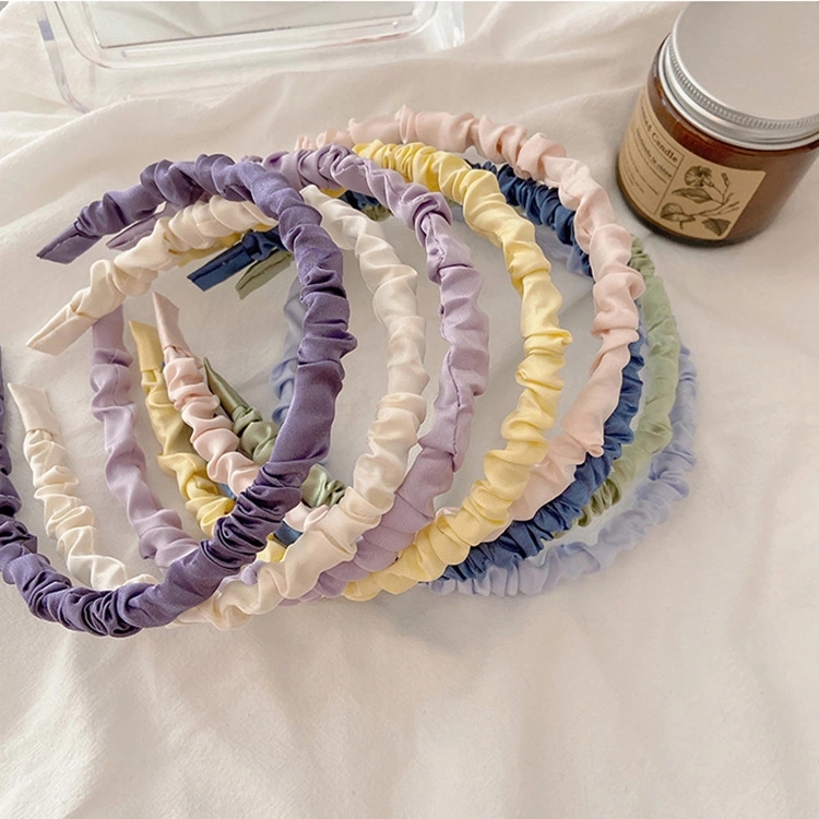 Cream Color Sweet Satin Pleated Headband Cute Wild Korean Color Simple Headband Internet Celebrity Face Wash Hair Accessories