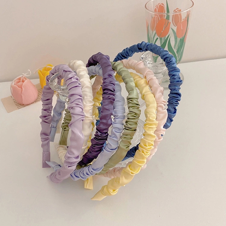 Cream Color Sweet Satin Pleated Headband Cute Wild Korean Color Simple Headband Internet Celebrity Face Wash Hair Accessories