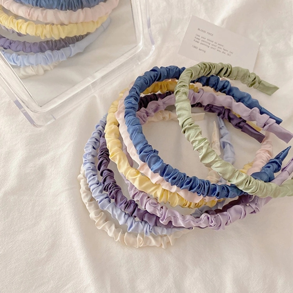 Cream Color Sweet Satin Pleated Headband Cute Wild Korean Color Simple Headband Internet Celebrity Face Wash Hair Accessories