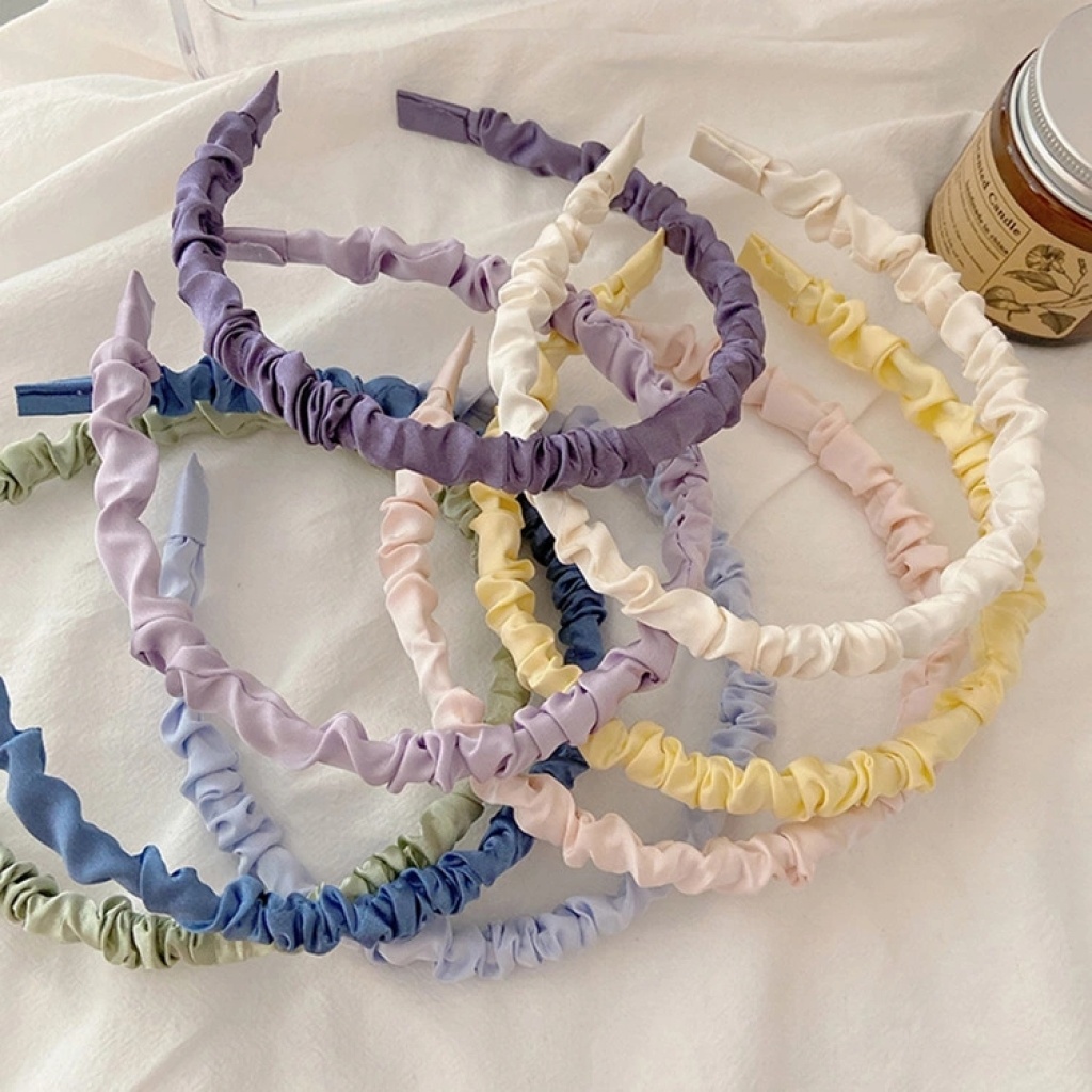 Cream Color Sweet Satin Pleated Headband Cute Wild Korean Color Simple Headband Internet Celebrity Face Wash Hair Accessories