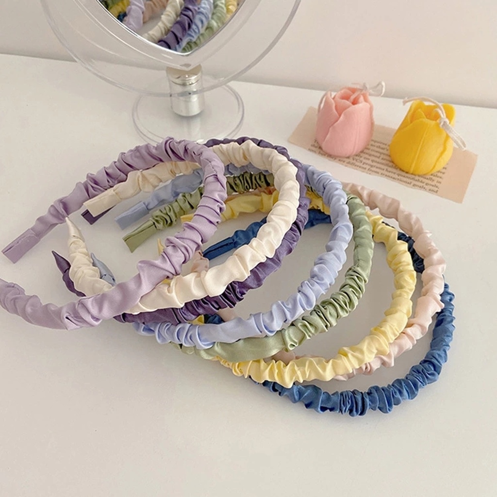 Cream Color Sweet Satin Pleated Headband Cute Wild Korean Color Simple Headband Internet Celebrity Face Wash Hair Accessories