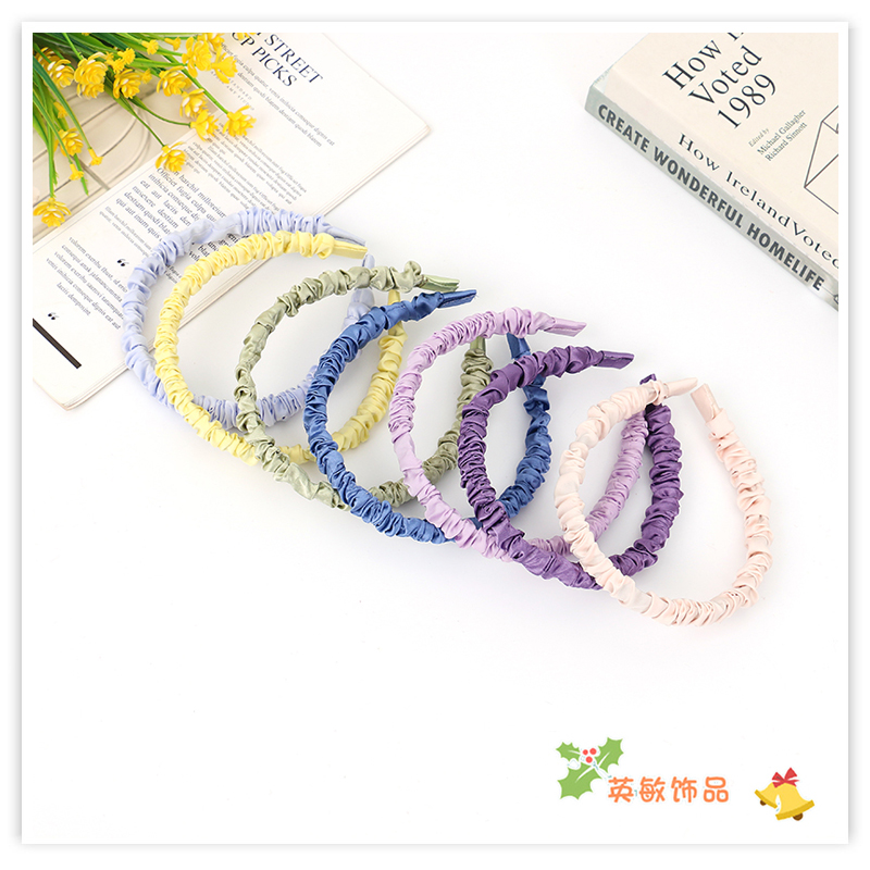 Korean Style All-Match Cream Satin Bubble Pleated Fabric Headband Internet Celebrity Sweet All-Matching Headband Face Wash Headband
