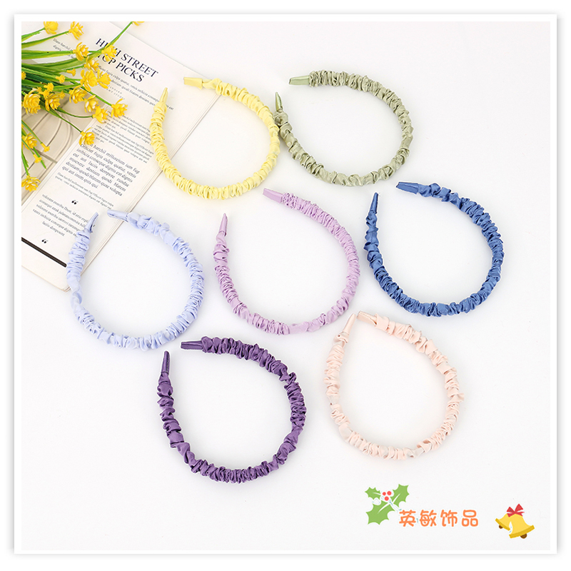 Korean Style All-Match Cream Satin Bubble Pleated Fabric Headband Internet Celebrity Sweet All-Matching Headband Face Wash Headband