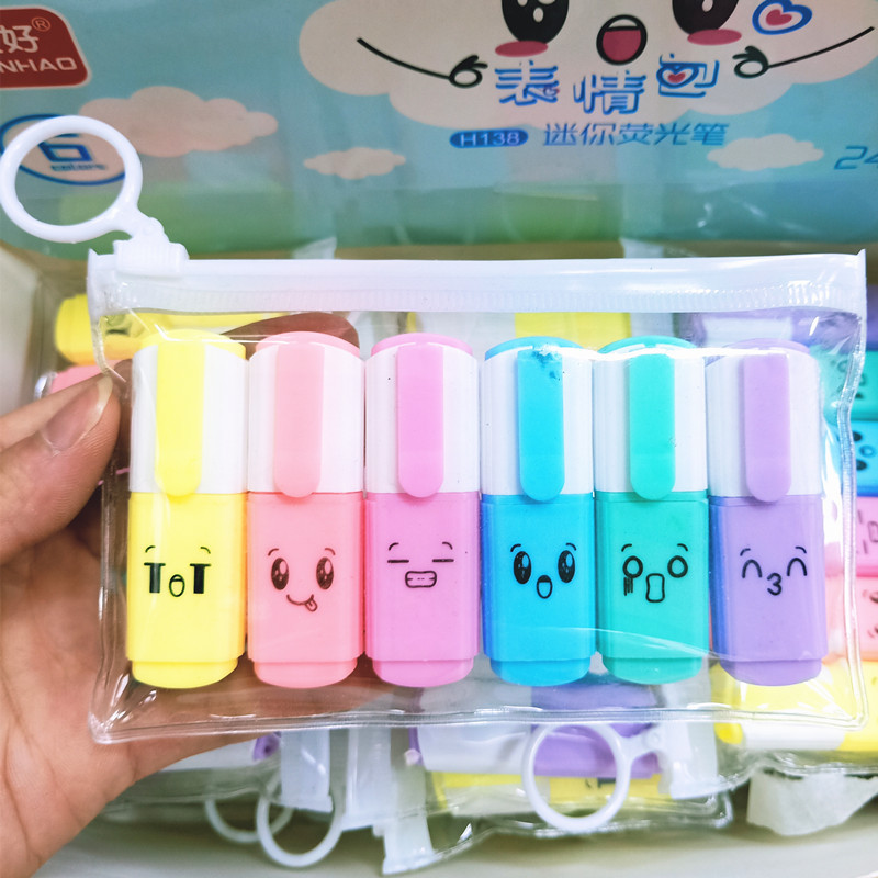 Tianhao 138 Cute Ice Cream Mini Six-Color Fluorescent Pen Student Cartoon Expression Smiley Face Graffiti Painting Hand Account Pen