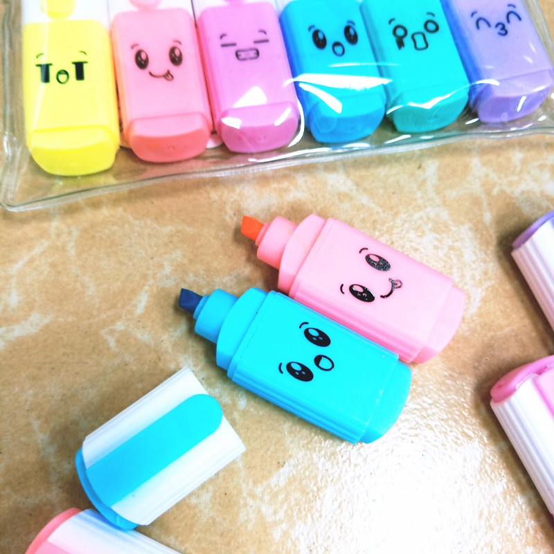 Tianhao 138 Cute Ice Cream Mini Six-Color Fluorescent Pen Student Cartoon Expression Smiley Face Graffiti Painting Hand Account Pen