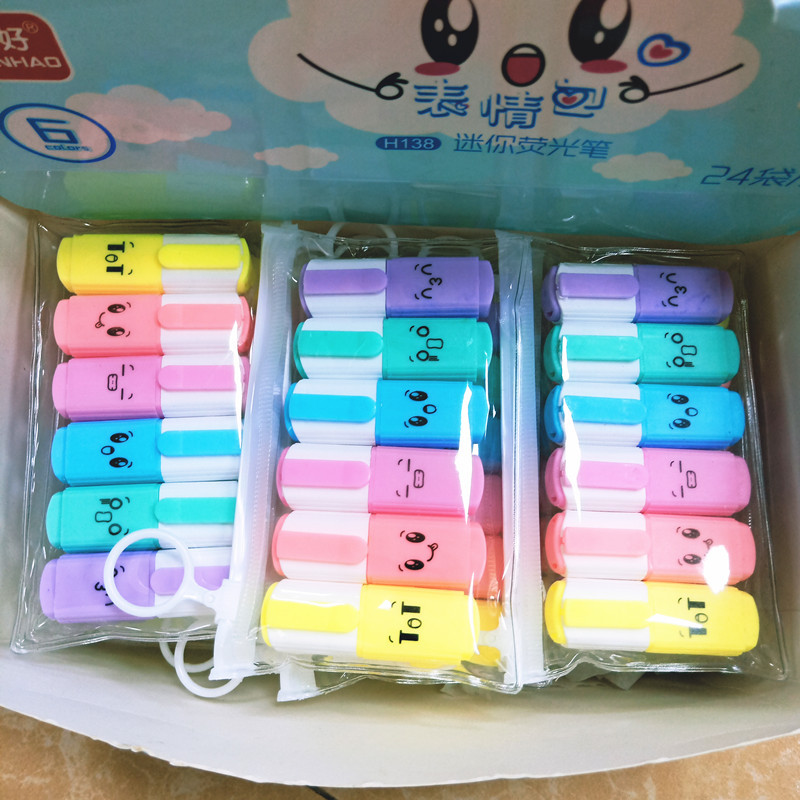 Tianhao 138 Cute Ice Cream Mini Six-Color Fluorescent Pen Student Cartoon Expression Smiley Face Graffiti Painting Hand Account Pen