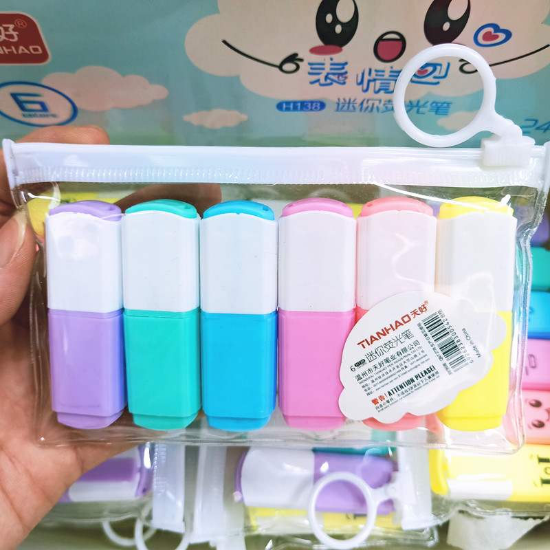 Tianhao 138 Cute Ice Cream Mini Six-Color Fluorescent Pen Student Cartoon Expression Smiley Face Graffiti Painting Hand Account Pen