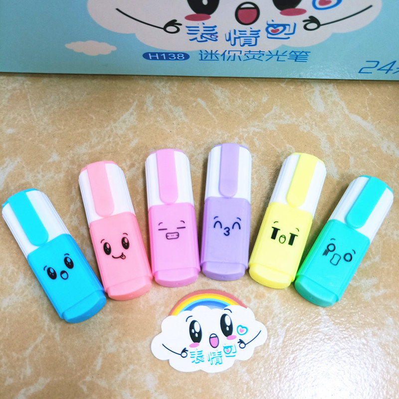 Tianhao 138 Cute Ice Cream Mini Six-Color Fluorescent Pen Student Cartoon Expression Smiley Face Graffiti Painting Hand Account Pen