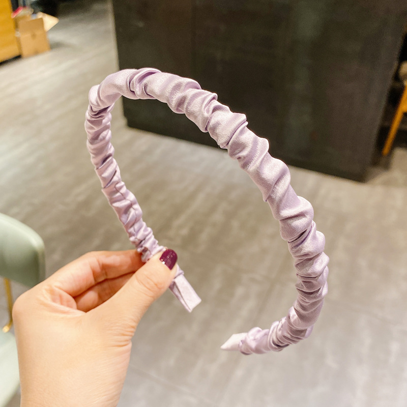 Headband Female Super Fairy Mori Style Outing Cream Color Sweet Satin Pleated Simple Color Korean Headband Face Wash Hair Accessories