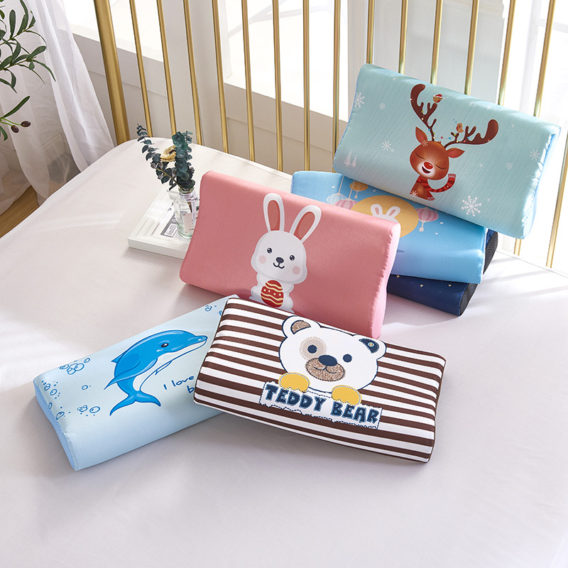 The Spring and summer ice silk adult children Thailand latex pillow case student dormitory baby pillow towel cartoon memory cotton pillowcases