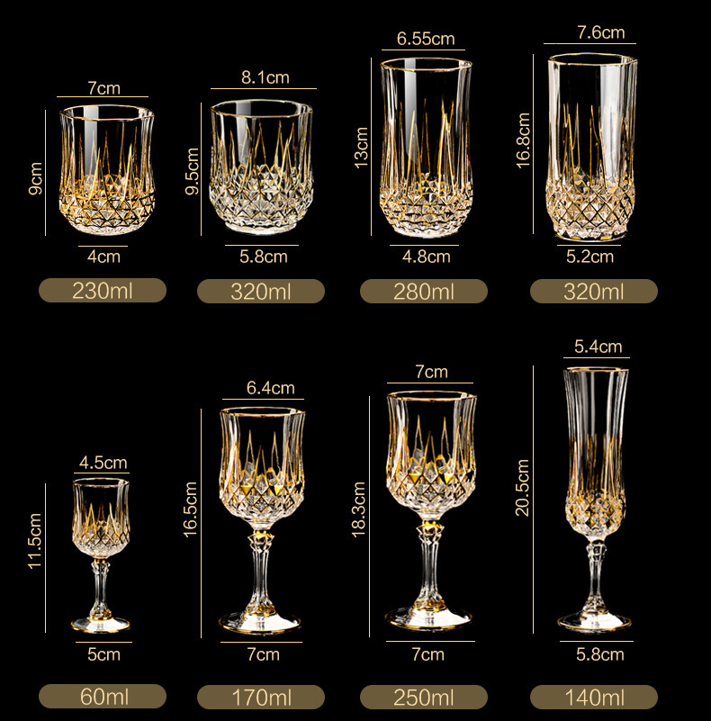 France Imported Gold Painting CDA Whiskey Shot Glass European Style Crystal Glasses Red Wine Glass Whiskey Glass Diamond Champagne Glass