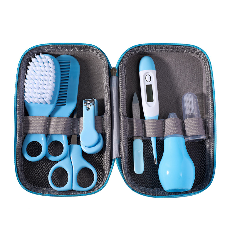 Maternal and Child Supplies Wholesale Children Baby Nail Cutting Pliers 8 Eight-Piece Set Comb Brush Nasal Aspirator Eva Bag Care Suit
