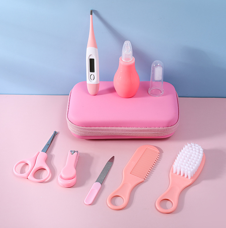 Maternal and Child Supplies Wholesale Children Baby Nail Cutting Pliers 8 Eight-Piece Set Comb Brush Nasal Aspirator Eva Bag Care Suit