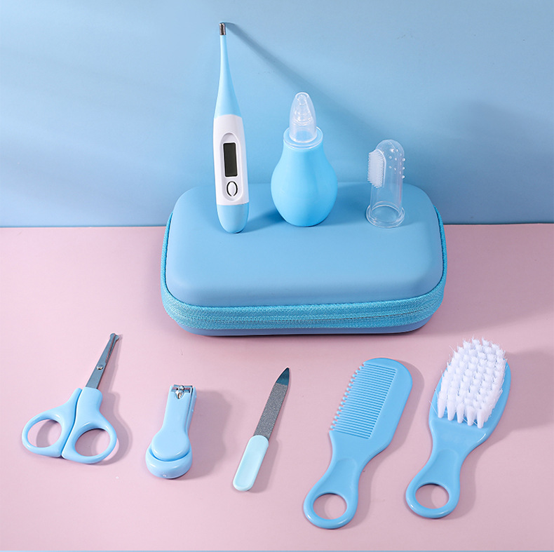Maternal and Child Supplies Wholesale Children Baby Nail Cutting Pliers 8 Eight-Piece Set Comb Brush Nasal Aspirator Eva Bag Care Suit
