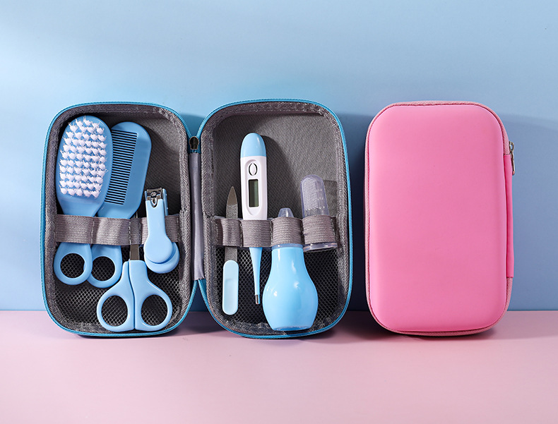 Maternal and Child Supplies Wholesale Children Baby Nail Cutting Pliers 8 Eight-Piece Set Comb Brush Nasal Aspirator Eva Bag Care Suit