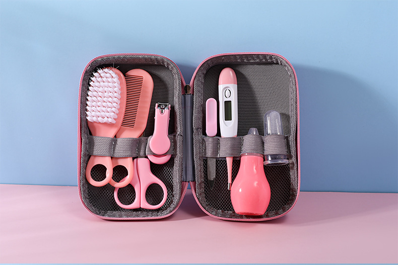 Maternal and Child Supplies Wholesale Children Baby Nail Cutting Pliers 8 Eight-Piece Set Comb Brush Nasal Aspirator Eva Bag Care Suit