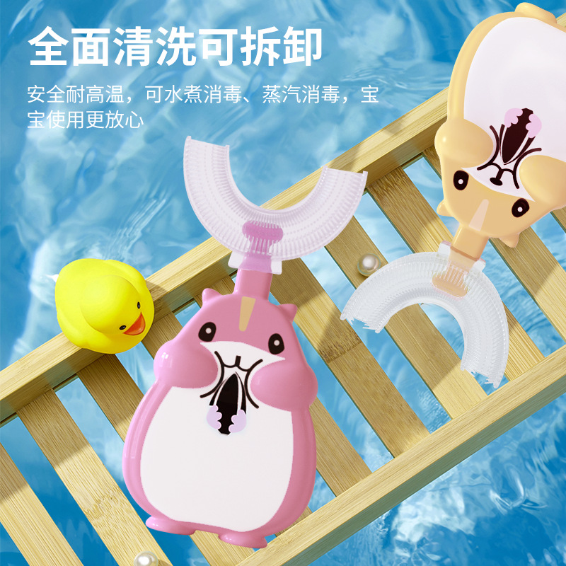 Factory Food Grade Liquid Silicone Bruch Head Children&#039;s MANUAL U-Shaped Toothbrush Cleaning Oral Baby Q Cute Tooth Protector