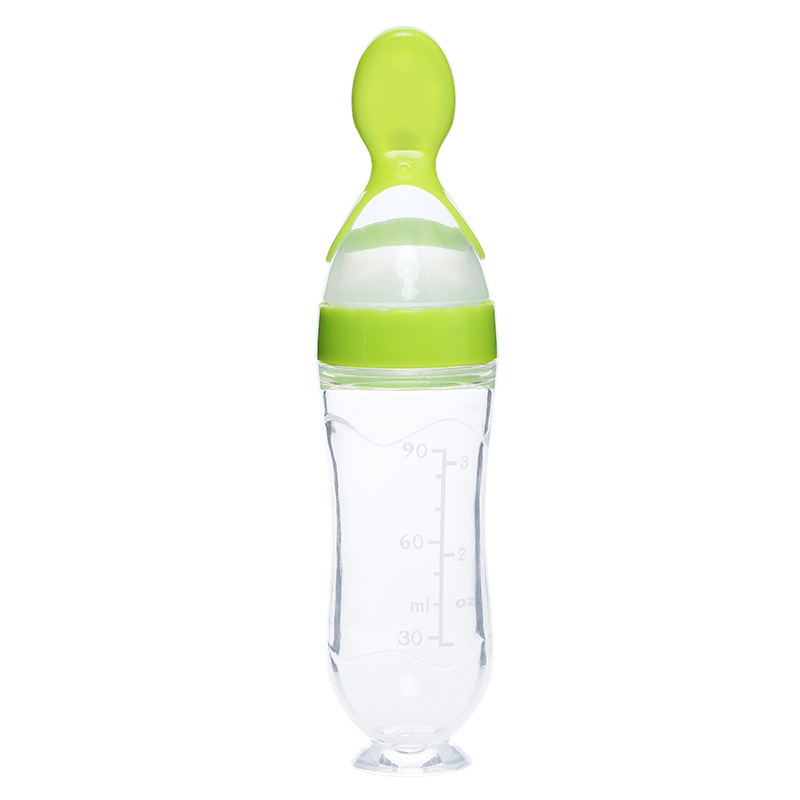 Baby with suction cup rice paste bottle soft silica gel Baby auxiliary food god extruded tumbler type rice such as \&#034;bean tool