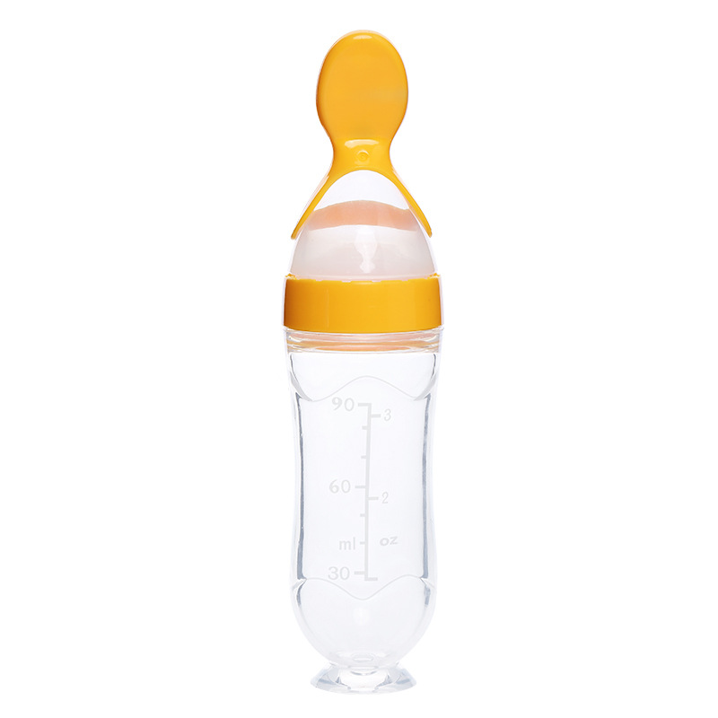 Baby with suction cup rice paste bottle soft silica gel Baby auxiliary food god extruded tumbler type rice such as \&#034;bean tool