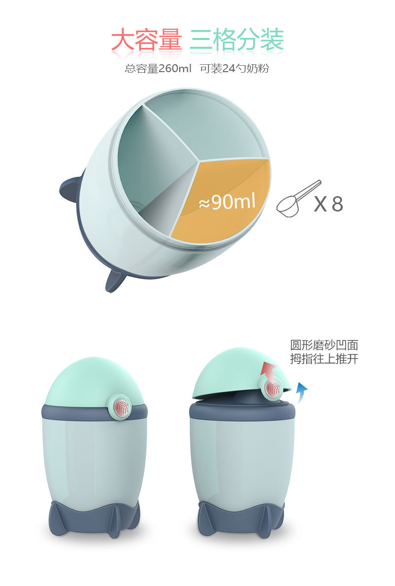 Berz Berz Baby Outing Portable Milk Powder Box Large Capacity Baby Three-Layer Sub-Packaging Grid Rice Powder Milk Powder Supplementary Food Box