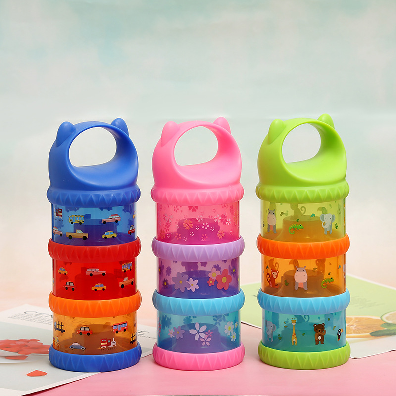 Colorful Baby Milk Powder Box Portable Large Capacity Three-Level Grid Storage Tank Sealed Complementary Food Milk Container