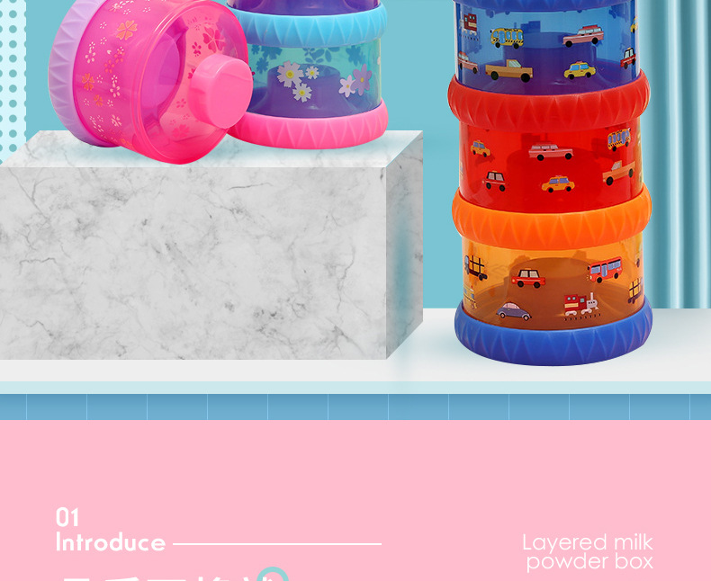 Colorful Baby Milk Powder Box Portable Large Capacity Three-Level Grid Storage Tank Sealed Complementary Food Milk Container
