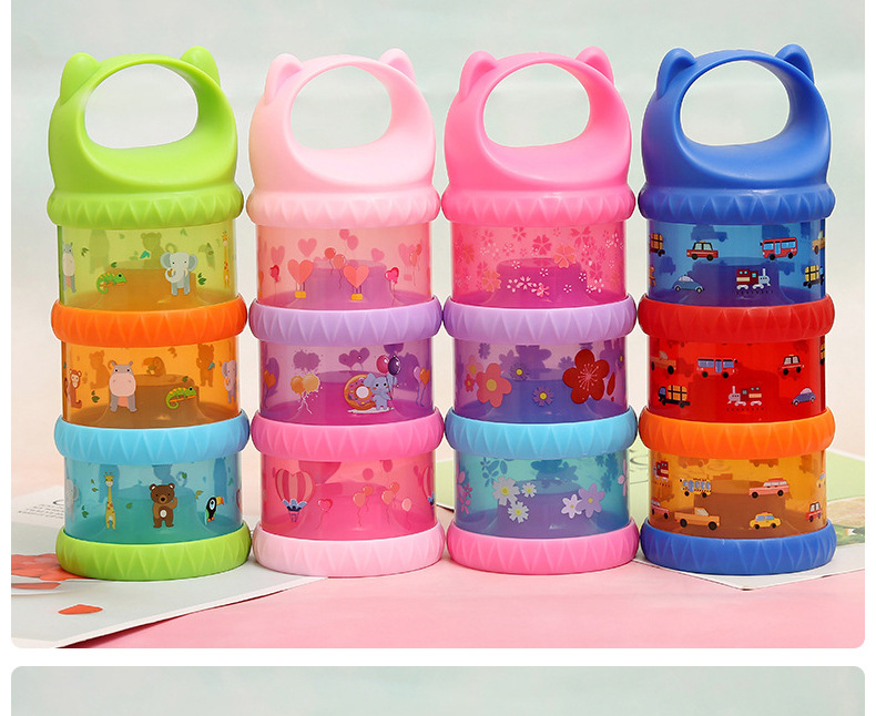 Colorful Baby Milk Powder Box Portable Large Capacity Three-Level Grid Storage Tank Sealed Complementary Food Milk Container