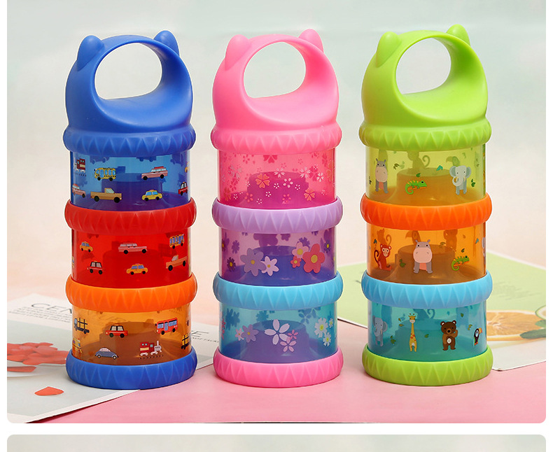 Colorful Baby Milk Powder Box Portable Large Capacity Three-Level Grid Storage Tank Sealed Complementary Food Milk Container